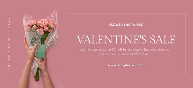 Plantilla de diseño de Valentine's Day Flower Big Sale Coupon 3.75x8.25in 
