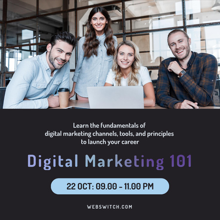Announcement of Webinar on Digital Marketing with Young Professionals in Office Instagram Design Template