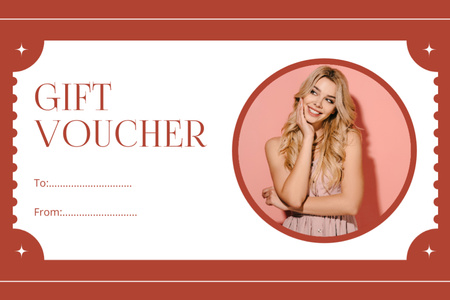 Gift Voucher Offer with Beautiful Young Blonde Woman Gift Certificate Design Template