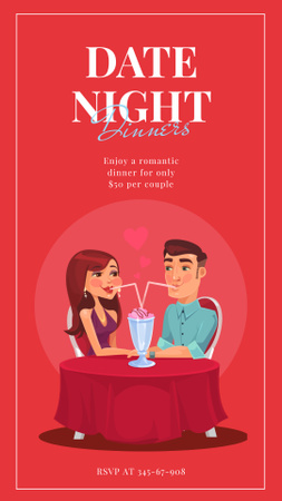 Couple of lovers drinking cocktail on St.Valentine's Day Instagram Story Design Template