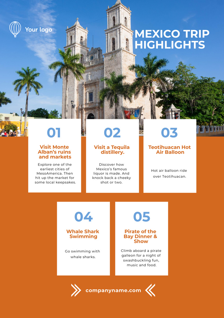 Plantilla de diseño de Travel Tour Offer in Mexico on Orange Poster 