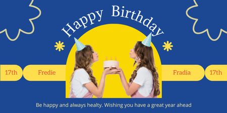 Greetings on Birthday to a Twins on Blue Twitter Design Template