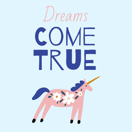 Template di design frase ispiratrice con unicorno Instagram