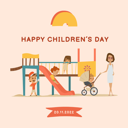 Children's Day Greeting with Kids on Playground Instagram Design Template