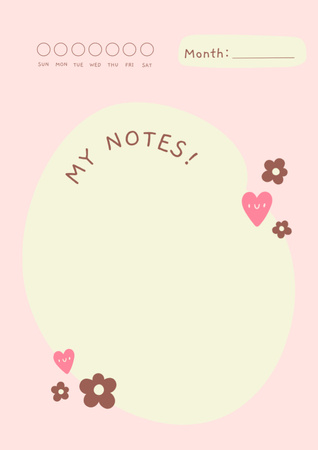 Note Sheet with Cute Flowers Schedule Planner Design Template