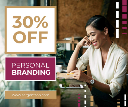 Branding Agency Offer with Businesswoman making notes Facebook Design Template