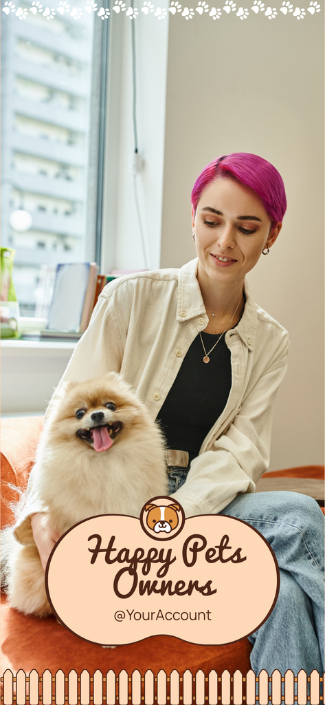 Platilla de diseño Happy Woman with Cute Pomeranian Puppy Snapchat Geofilter