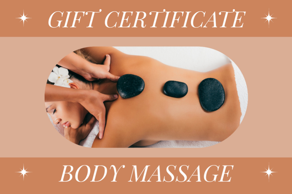 Beautiful Young Woman Getting a Body Massage with Hot Stones Gift Certificate Πρότυπο σχεδίασης