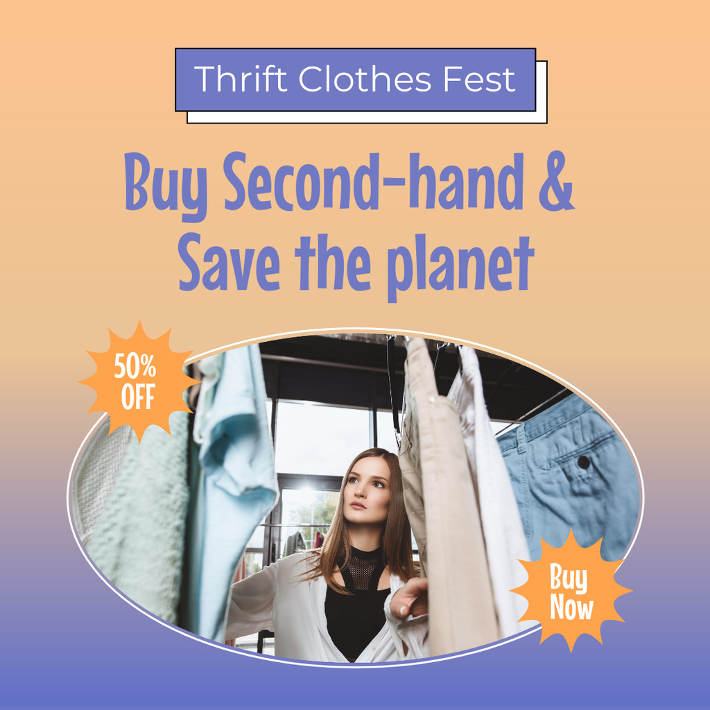 Designvorlage Buy second-hand and save planet für Instagram AD