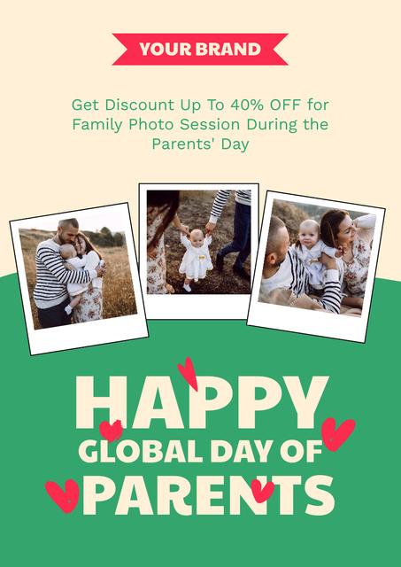 Announcement of Discount on Photo Shoot for Parents' Day Poster A3 – шаблон для дизайну