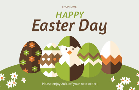 Discount on Easter Day with Illustration of Paper Holiday Eggs Thank You Card 5.5x8.5in Design Template