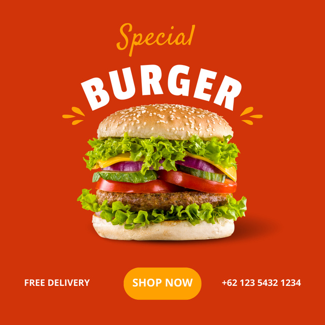 Special Burger Sale Ad with Free Delivery Instagram Tasarım Şablonu