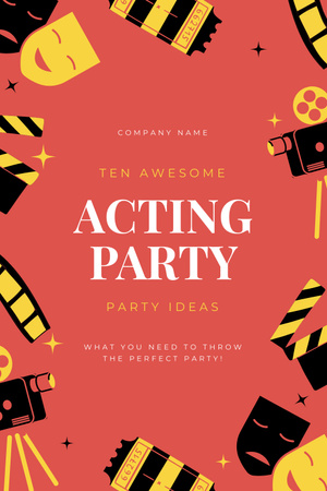 Acting Party Announcement on Red Pinterest Design Template