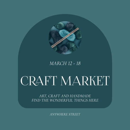Ontwerpsjabloon van Instagram van Craft Market Announcement with Green Yarn