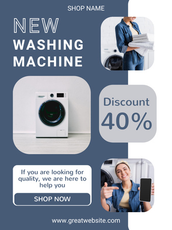 Washing Machine Discount Blue Collage Poster US Design Template