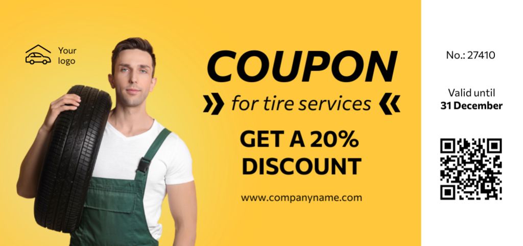 Tire Services Offer on Yellow Coupon Din Large – шаблон для дизайна