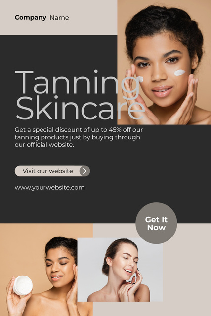 Ontwerpsjabloon van Pinterest van Tanning Skincare Goods for Multiracial Women