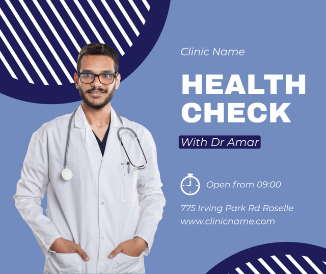 Designvorlage Health Check Services Offer with Doctor für Facebook
