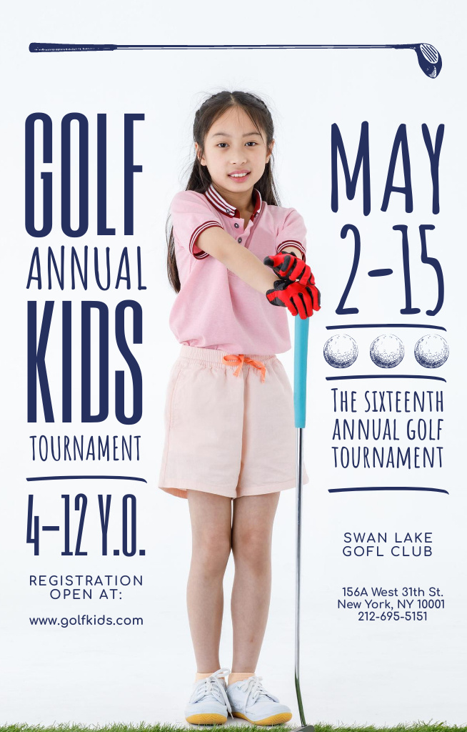 Kids Golf Tournament Announcement Invitation 4.6x7.2in Design Template