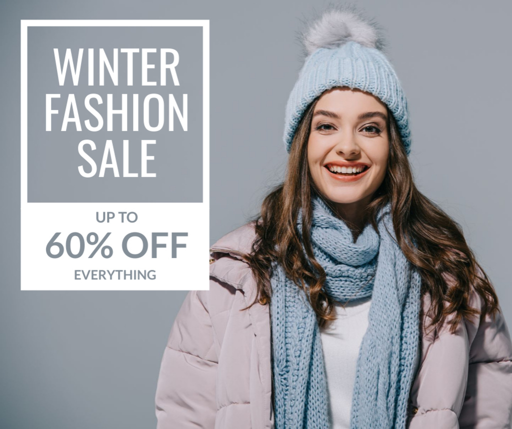 Ontwerpsjabloon van Facebook van Winter Sale Announcement with Stylish Woman