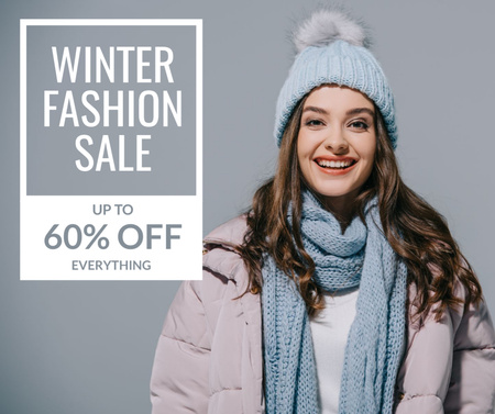 Platilla de diseño Winter Sale Announcement with Stylish Woman Facebook