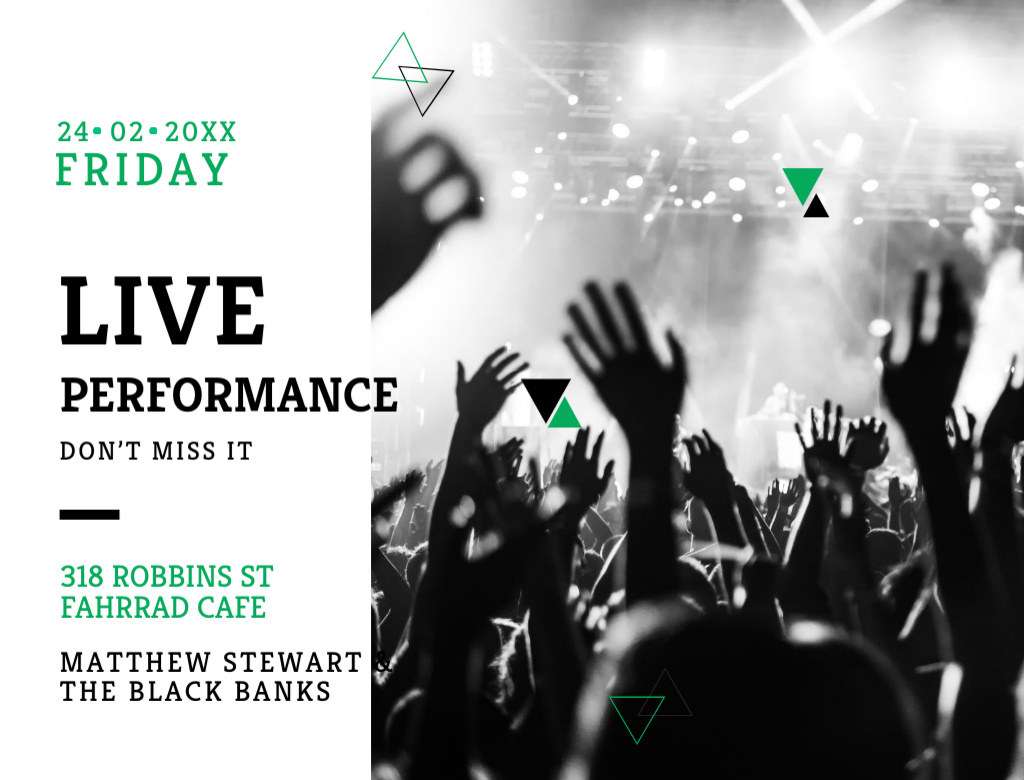 Live Performance Announcement Hands of Crowd At Concert Postcard 4.2x5.5in Šablona návrhu