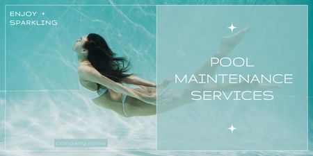 Pool Maintenance Services with Women Swimming Underwater Twitter Design Template