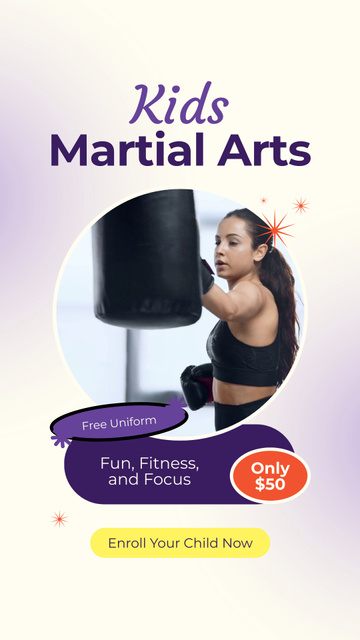 Ontwerpsjabloon van Instagram Video Story van Kids' Martial Arts Training Course Ad