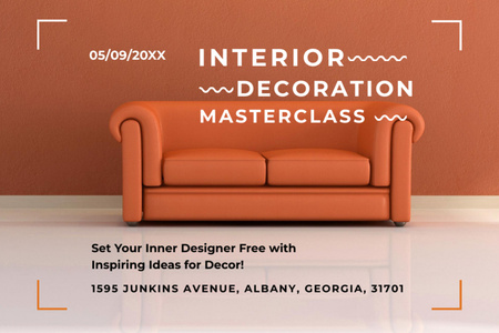 Interior Decoration Event Announcement with Sofa in Red Postcard 4x6in Design Template
