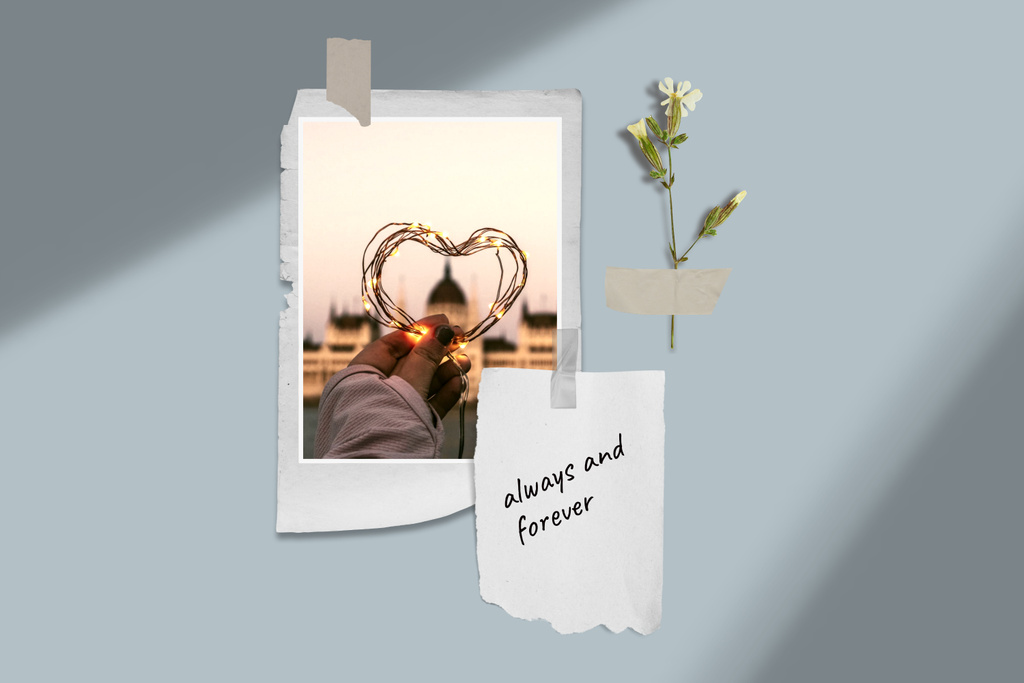 Beautiful Love Story with Girl holding Heart Mood Board – шаблон для дизайна