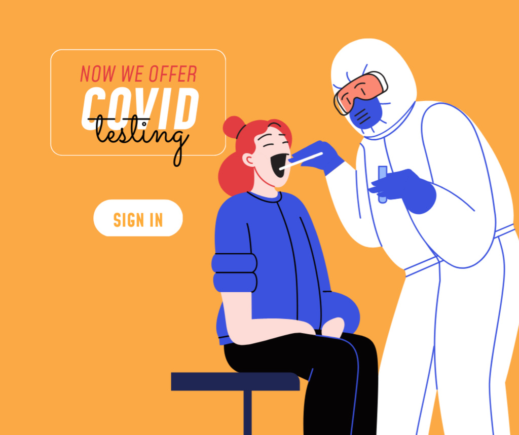 Ontwerpsjabloon van Facebook van Coronavirus Testing Offer with Girl in Clinic