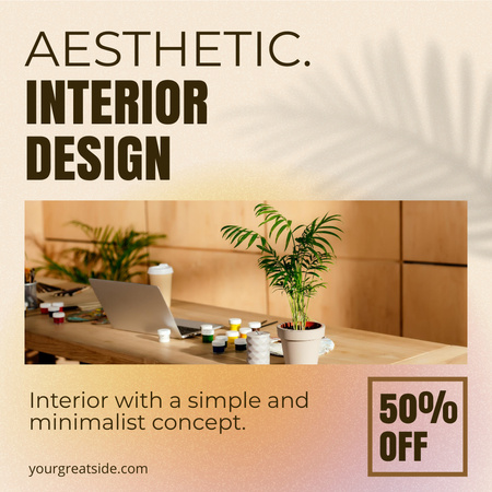 Aesthetic Warm Interior Design for Workspace Instagram AD Design Template