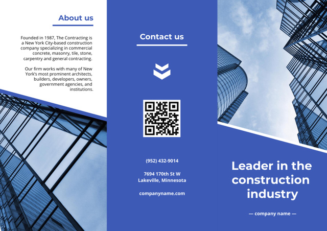 Plantilla de diseño de Construction Services Ad with Glass Skyscrapers Brochure 