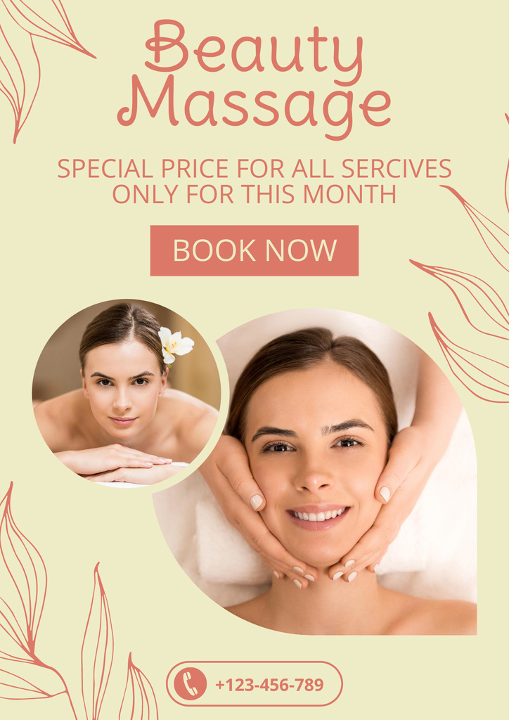 Beauty Massage Therapy Offer Poster Design Template