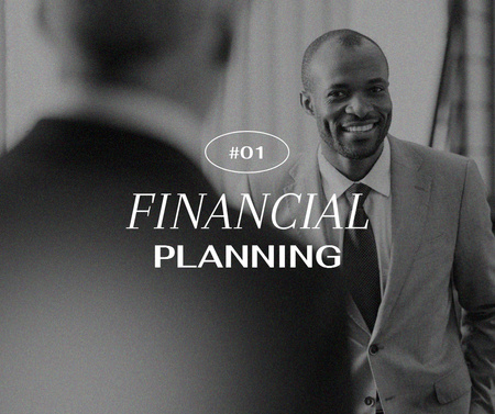 Plantilla de diseño de hombres de negocios sonrientes para la planificación financiera Facebook 