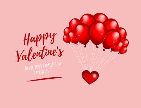 Valentine's Day Greeting with Heart Shaped Balloons Thank You Card 5.5x4in Horizontal Design Template