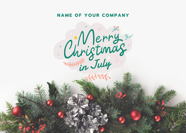 Magical Christmas In July Greeting With Baubles Flyer 5x7in Horizontal – шаблон для дизайну