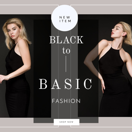 krásná blondýna žena v černých šatech Instagram AD Šablona návrhu