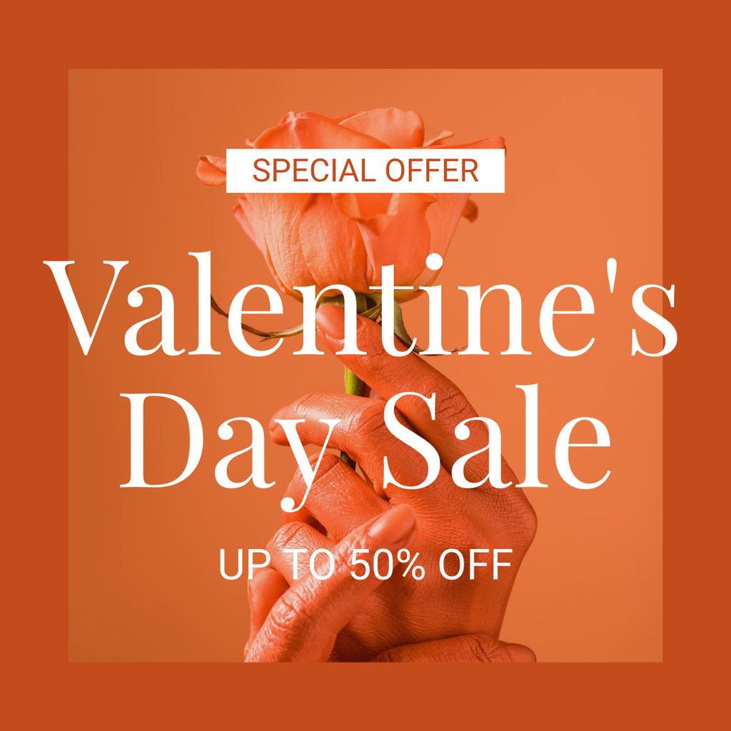 Ontwerpsjabloon van Instagram AD van Special Offer Discounts for Valentine's Day with Rose in Hands