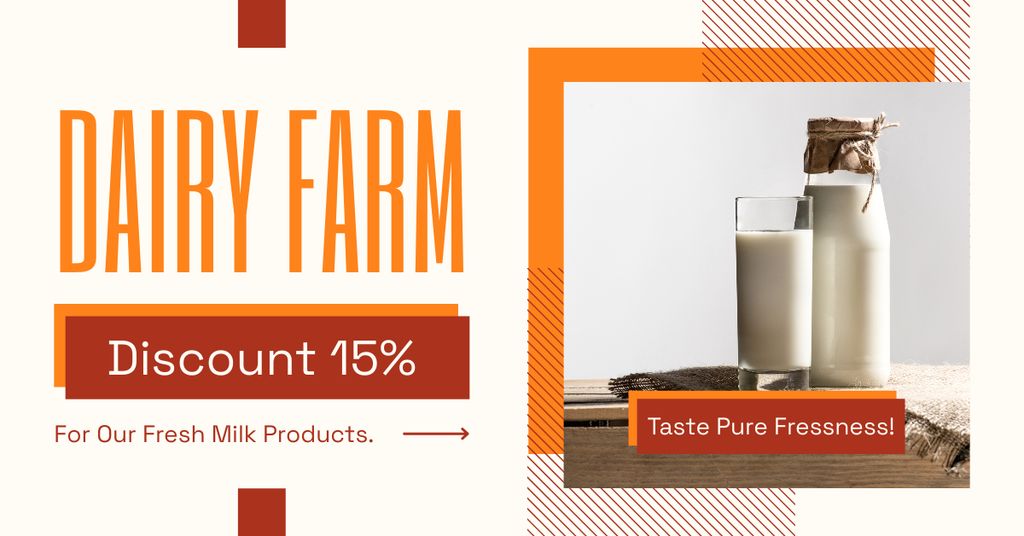 Designvorlage Discount on Organic Milk from Dairy Farm für Facebook AD
