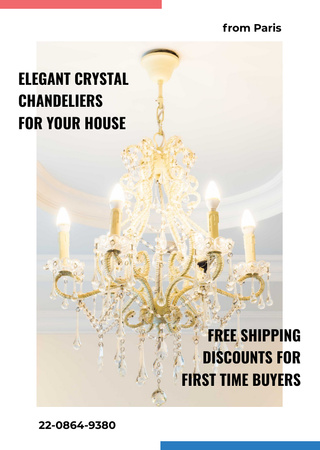 Free Shipping Offer of Elegant Crystal Chandeliers In White Flyer A6 Design Template