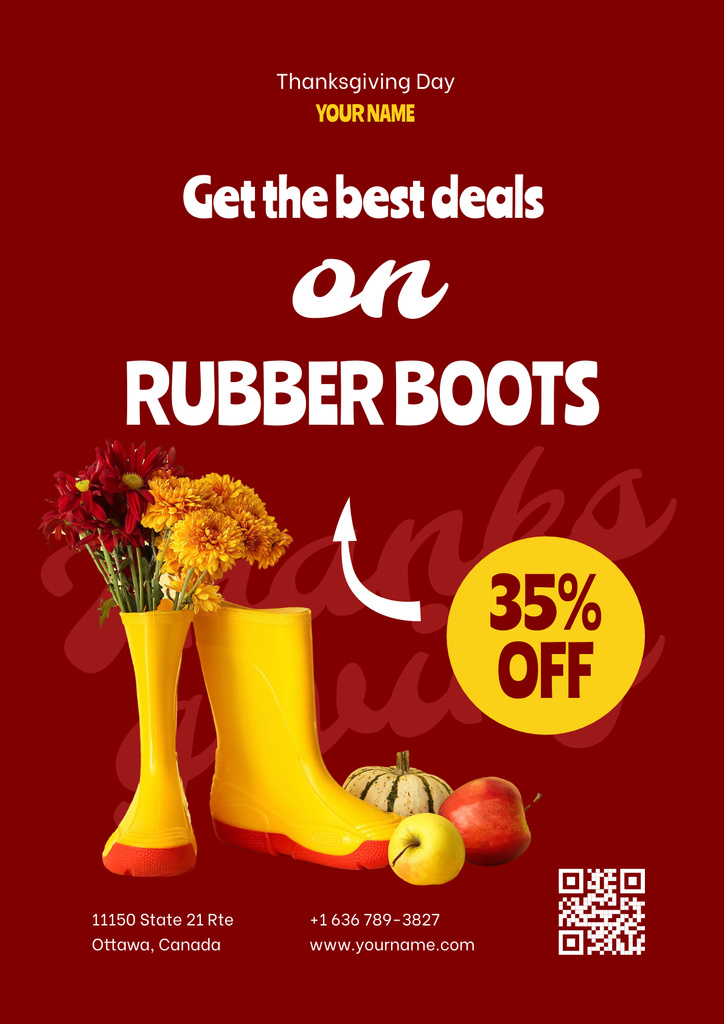 Thanksgiving Rubber Boots Discount Offer Poster Tasarım Şablonu