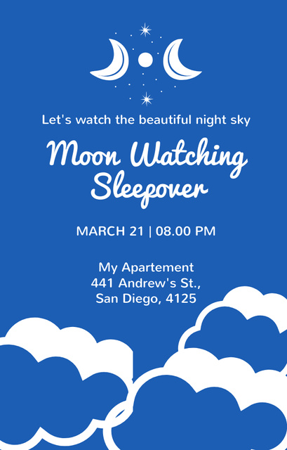 Moon Watching Sleepover Announcement Invitation 4.6x7.2in tervezősablon