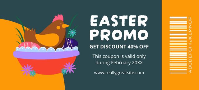 Easter Promotion with Chicken in Nest with Eggs Coupon 3.75x8.25in Modelo de Design
