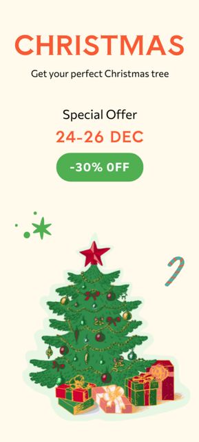 Christmas Tree Sale Offer Invitation 9.5x21cm Šablona návrhu