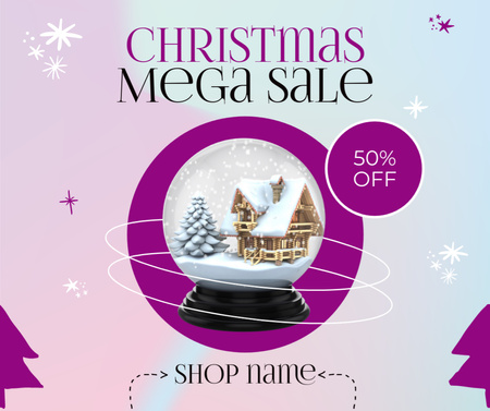 Ontwerpsjabloon van Facebook van Christmas Big Sale Offer Snowball in Circles