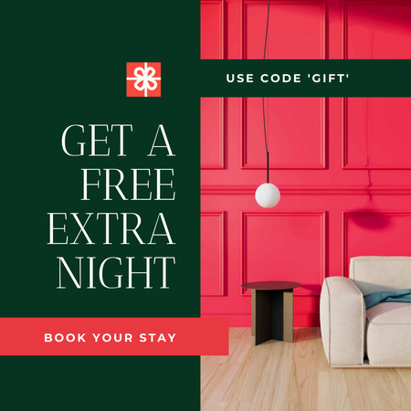 Plantilla de diseño de Noche extra gratis en el hotel como oferta actual al cliente Animated Post 