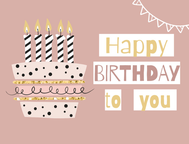 Template di design Birthday Greetings And Festive Cake With Candles In Pink Postcard 4.2x5.5in