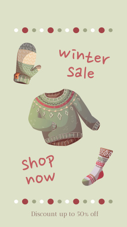 Modèle de visuel Annonce des soldes d'hiver pour les vêtements chauds tricotés - Instagram Story