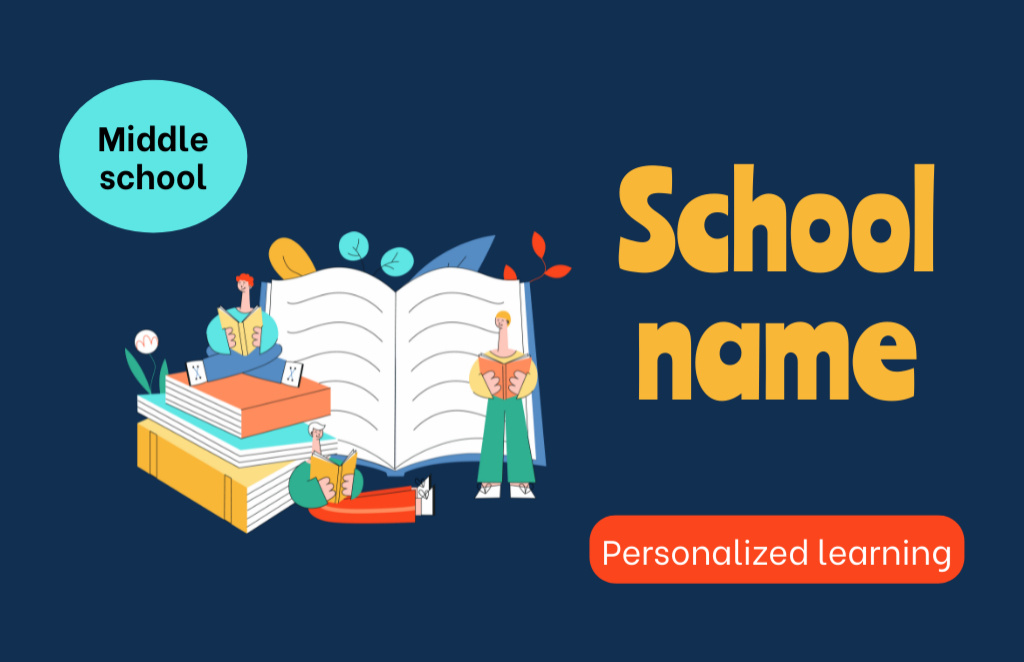 Awesome Promotion Of Middle School With Books And Children Business Card 85x55mm – шаблон для дизайна